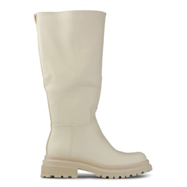 Cizme de culoare bej cu partea superioara lata din piele ecologica