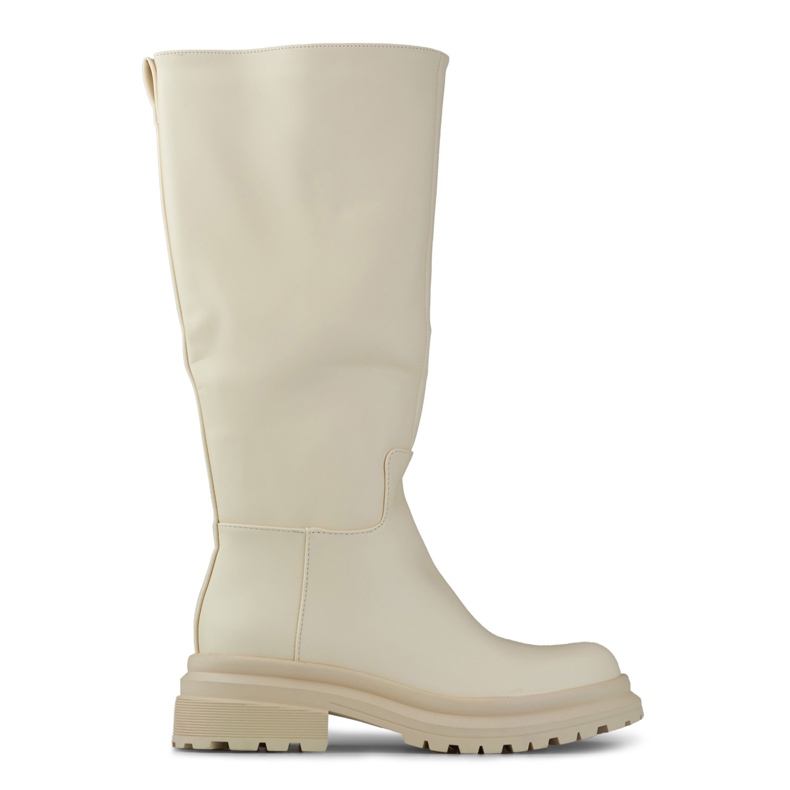 Cizme de culoare bej cu partea superioara lata din piele ecologica Cizme de culoare bej cu partea superioara lata din piele ecologica