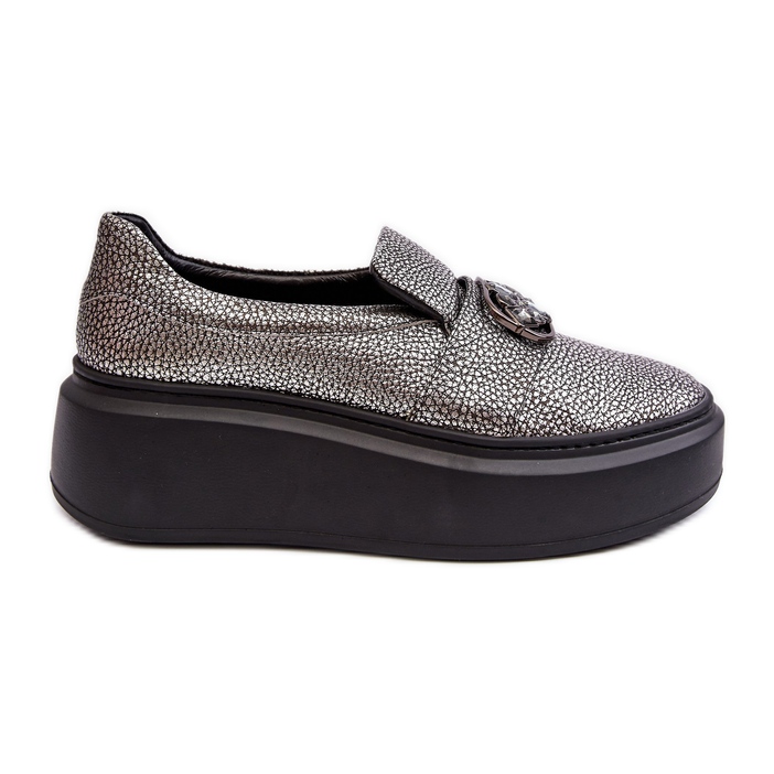 Pantofi Dama Piele Pe Platforma Cu Decorat Laura Messi 2697/810 Argintiu Pantofi Dama Piele Pe Platforma Cu Decorat Laura Messi 2697/810 Argintiu
