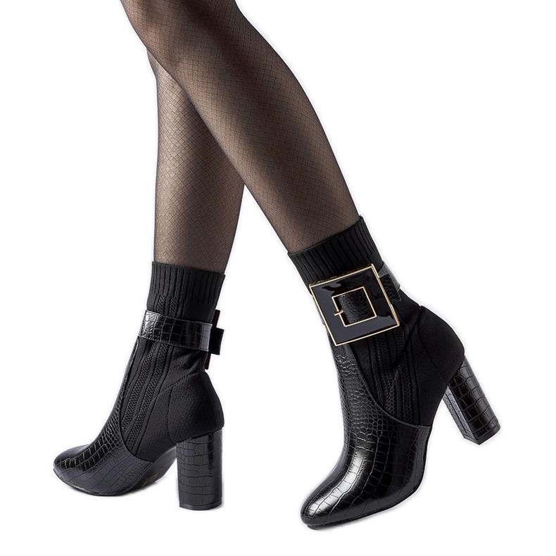 Cizme ciorapi negre Enrice cu imprimeu animal negru Cizme ciorapi negre Enrice cu imprimeu animal negru