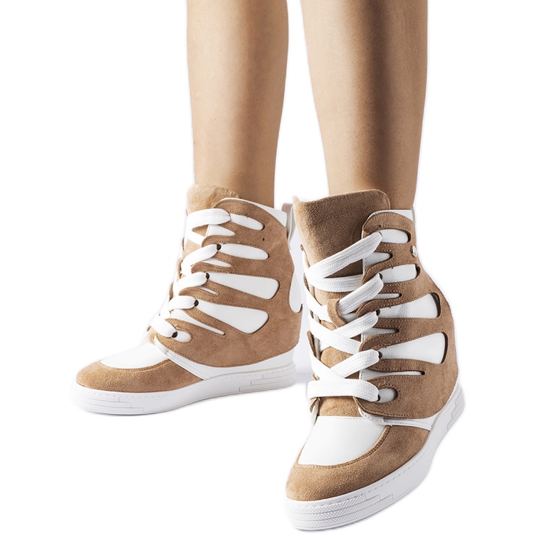 Tenisi cu pană albi și bej de la Pantaleone