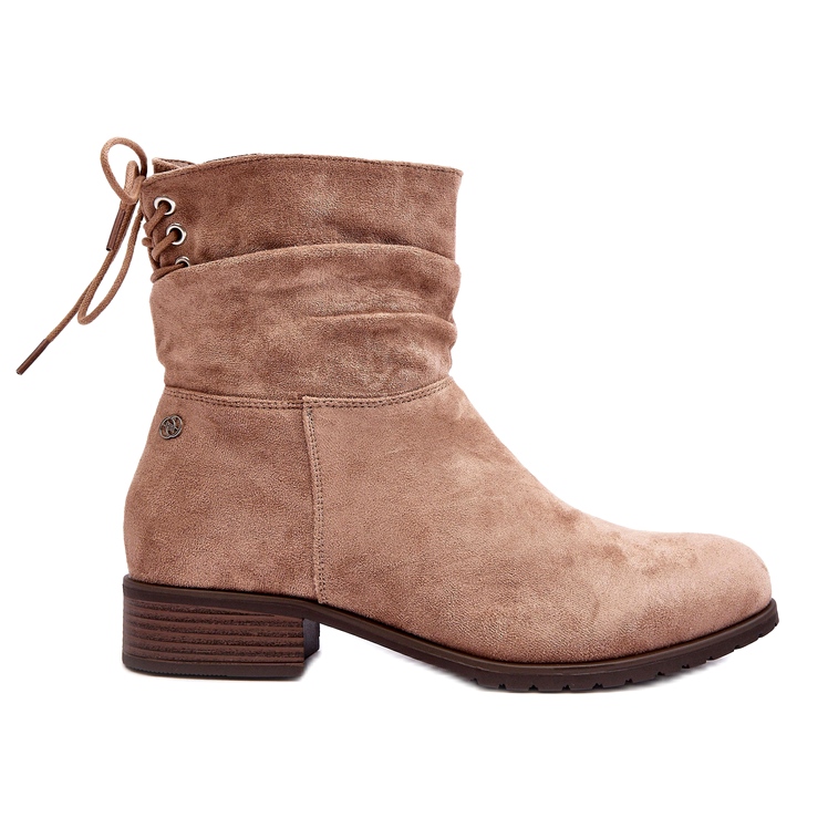 Evento Cizme plate de piele intoarsa calda de dama, bej