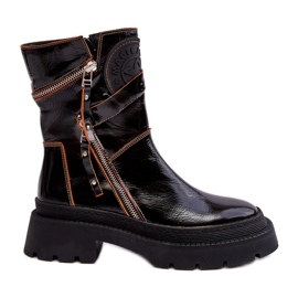 Botine de damă din piele lacuită cu fermoare Maciejka 06238-18 negru Botine de damă din piele lacuită cu fermoare Maciejka 06238-18 negru