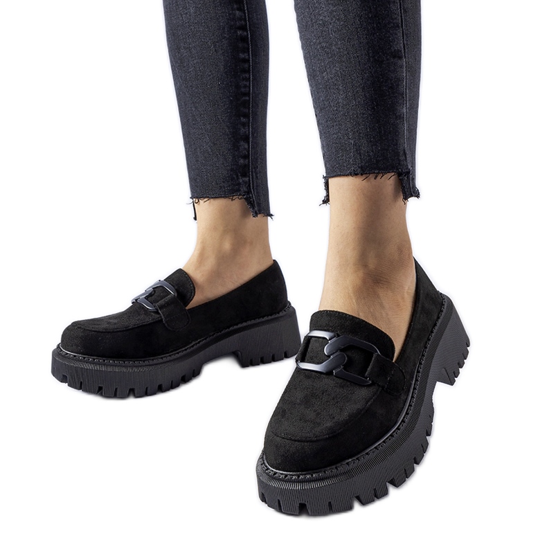 Mocasini din piele ecologică Black Worth negru
