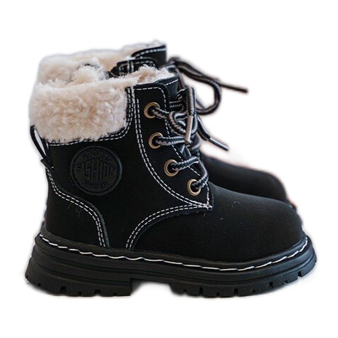 Cizme Trapper pentru copii cu fermoar și piele de oaie, Marialee neagră negru