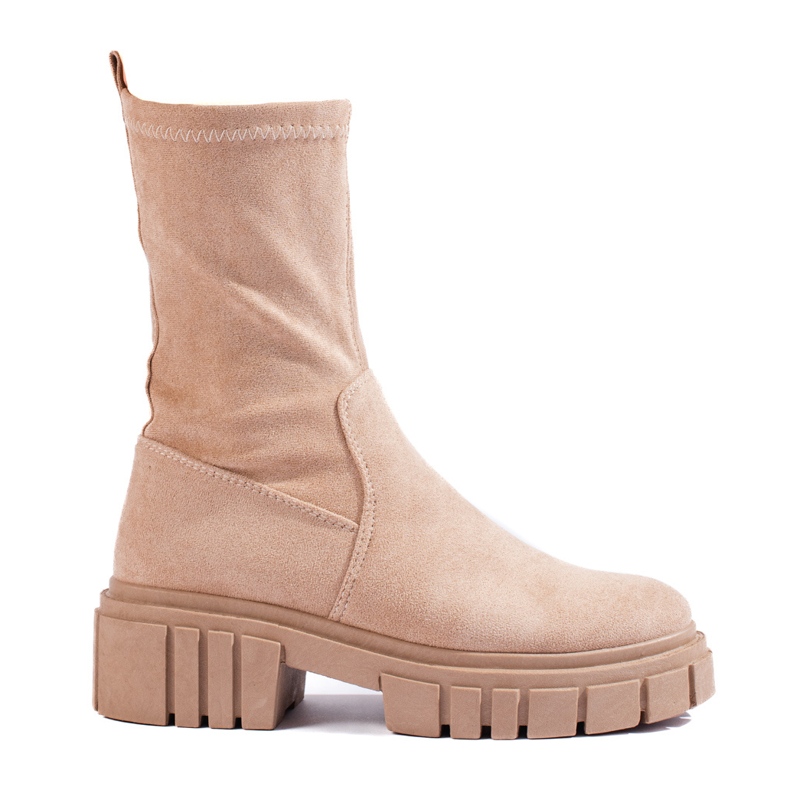 Botine dama inalte de piele intoarsa Shelovet bej