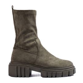 Botine de damă Shelovet, de culoare verde închis, din piele de căprioară Botine de damă Shelovet, de culoare verde închis, din piele de căprioară
