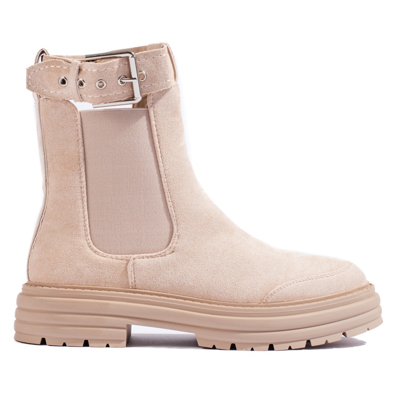 Botine de piele intoarsa bej cu catarama Shelovet