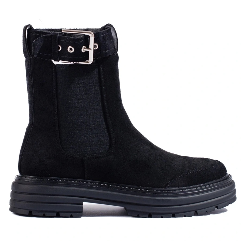 Botine negre din piele intoarsa cu catarama Shelovet negru