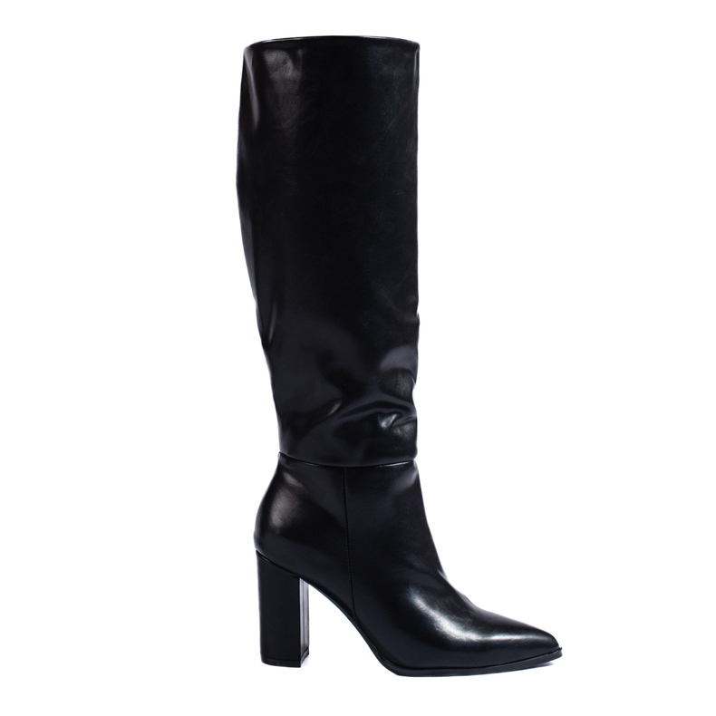 Cizme elegante negre cu toc din piele ecologica Shelovet negru