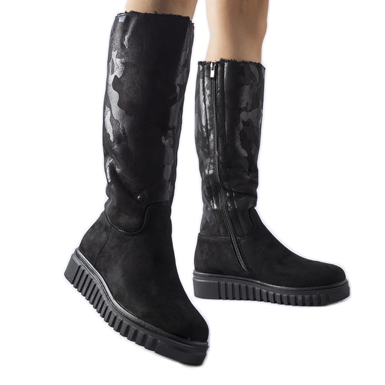 Cizme din piele ecologică camo izolată neagră Piazzolla negru