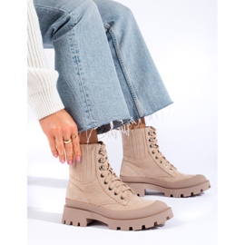 SHELOVET Botine de piele intoarsa cu siret bej