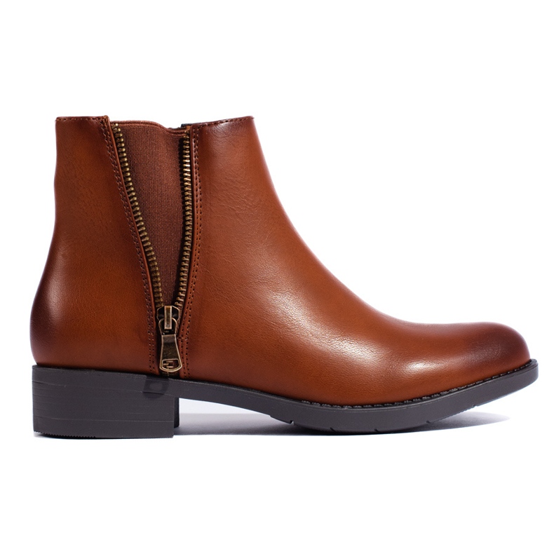 SHELOVET Botine clasice joase camel cu fermoar decorativ maro SHELOVET Botine clasice joase camel cu fermoar decorativ maro