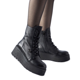 Botine negre din piele pe platforma Karino negru Botine negre din piele pe platforma Karino negru