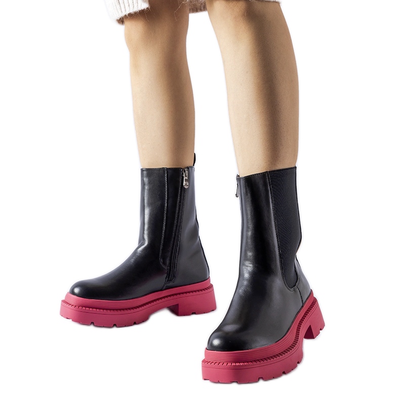 Botine negre cu talpa Garden roz negru Botine negre cu talpa Garden roz negru