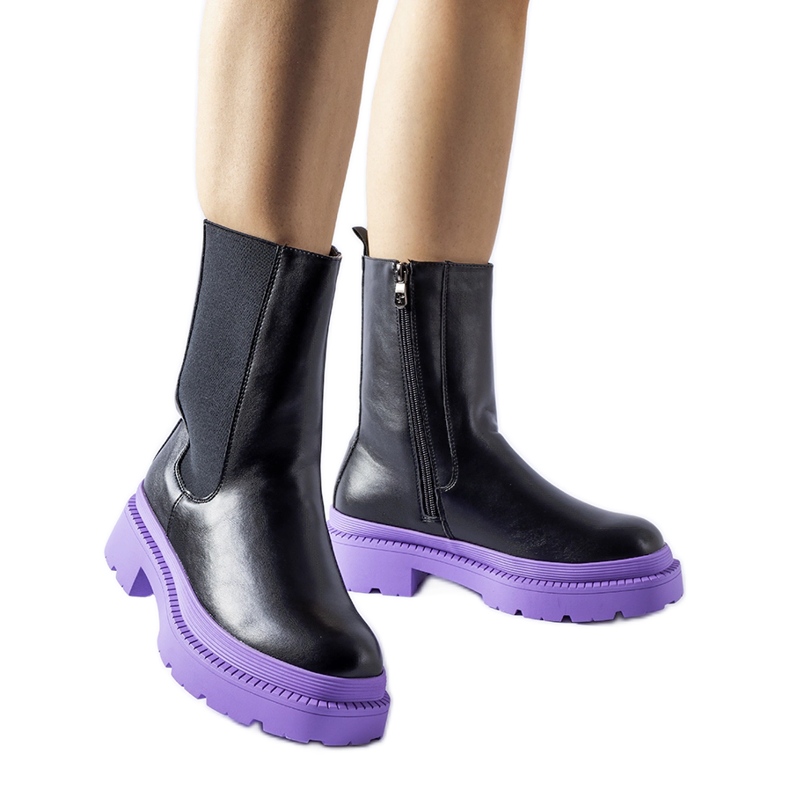 Botine negre cu talpa mov Garden negru