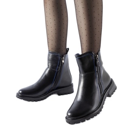 Botine negre cu fir Nereo albastru decorativ negru Botine negre cu fir Nereo albastru decorativ negru