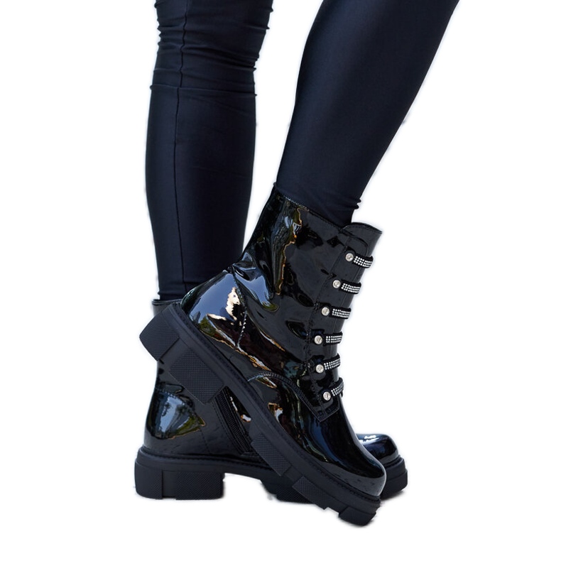 Botine negre lacuite cu strasuri Sfaranda negru