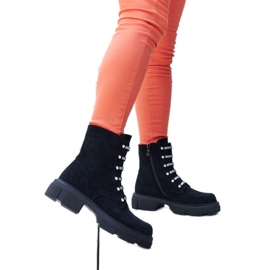 Botine negre cu strasuri, Sfaranda din piele intoarsa ecologica negru