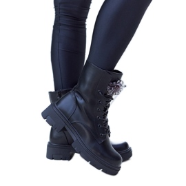 Botine negre Accadia cu margele decorative negru Botine negre Accadia cu margele decorative negru