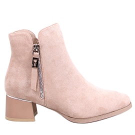 Botine Leines bej cu toc joasă Botine Leines bej cu toc joasă