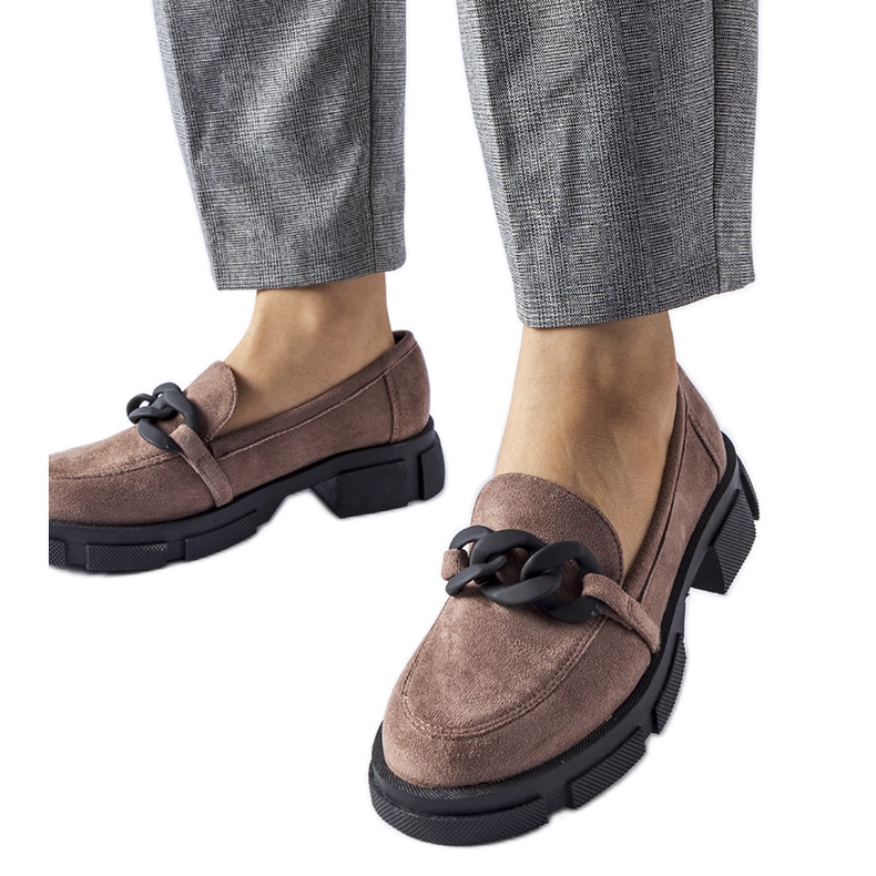 Mocasini maro cu lant de piele intoarsa ecologica Mocasini maro cu lant de piele intoarsa ecologica