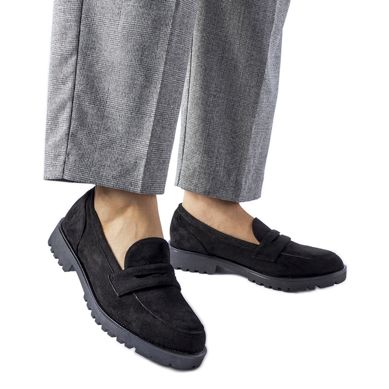 Mocasini clasici negri din piele intoarsa ecologica negru