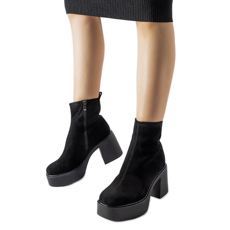Botine negre masive din piele intoarsa ecologica negru