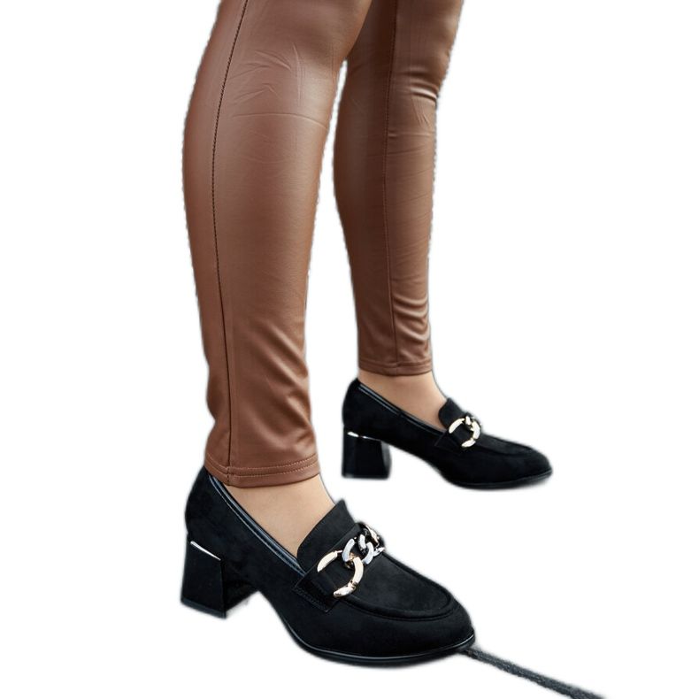 Pompe negre cu bloc din piele ecologică negru Pompe negre cu bloc din piele ecologică negru