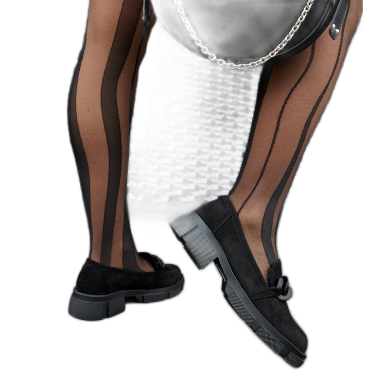 Mocasini negri cu lant de piele intoarsa ecologica negru