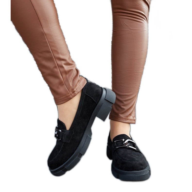 Mocasini negri masivi cu cataramă negru