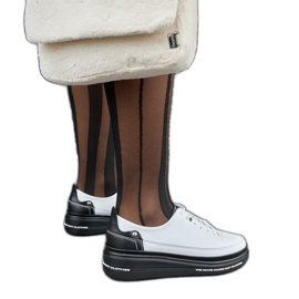 Tenisi cu pană din piele alb-negru Piano