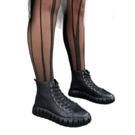 Tenisi negri lungi din piele Carassai negru Tenisi negri lungi din piele Carassai negru