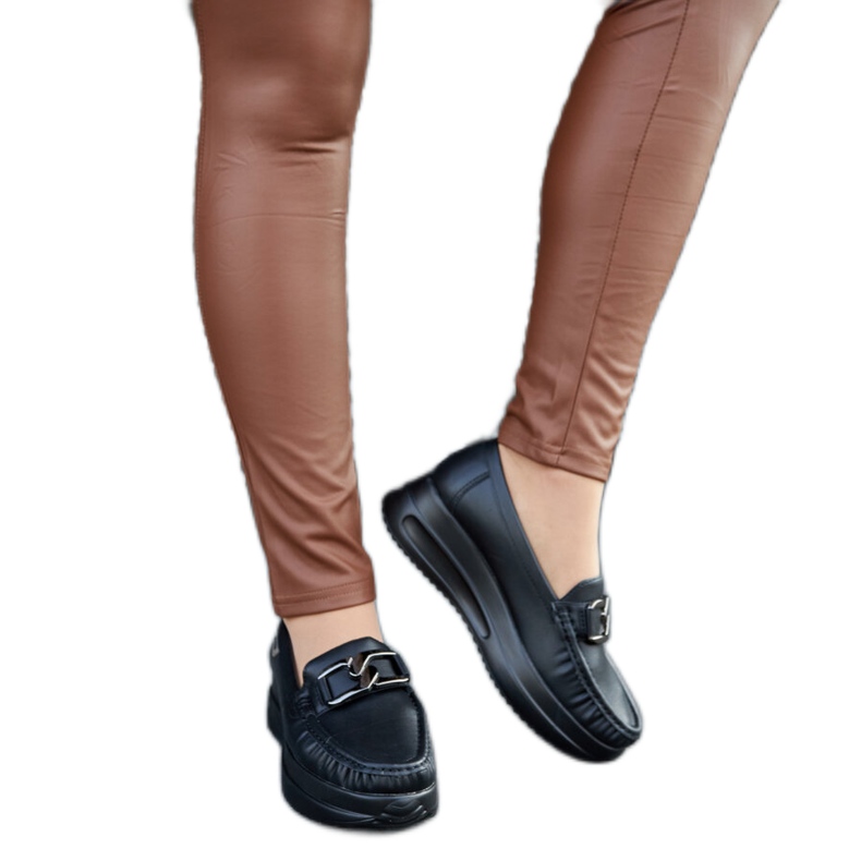 Mocasini negri cu pană cu cataramă Vigolo negru