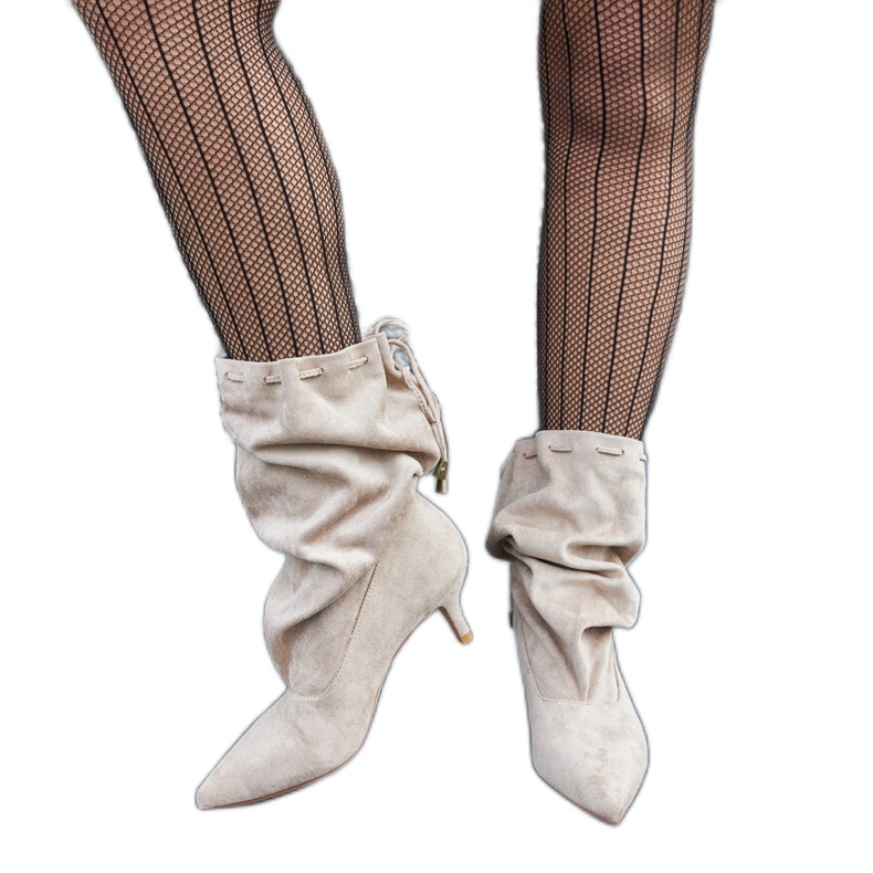 Cizme cu slip-on joase din piele intoarsa bej