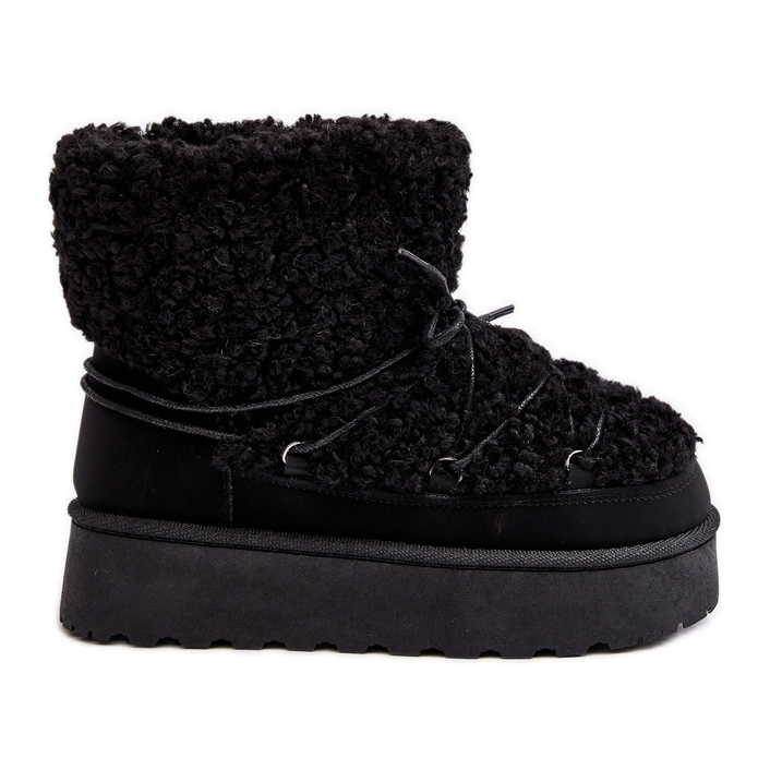 Cizme de zăpadă cu șireturi pentru damă, cu talpă groasă, Loso negru