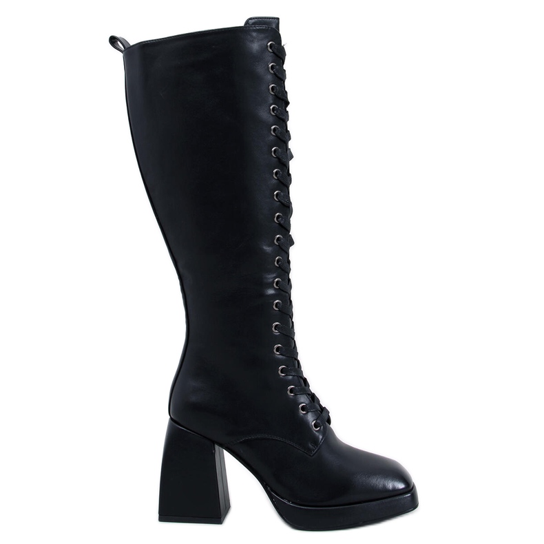 Wednesday Cizme negre cu siret cu toc larg negru