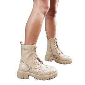 Cizme bej decorate cu cusături Nicla negru