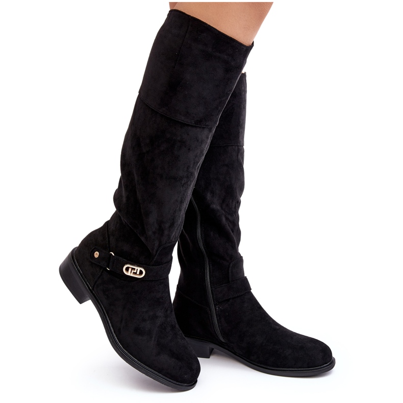 Cizme izolate din piele intoarsa cu toc plat S.Barski HY07-31 Negru