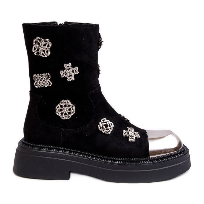 S.Barski Botine izolate din piele intoarsa cu decoratiuni D&amp;A MR870-14 Negru