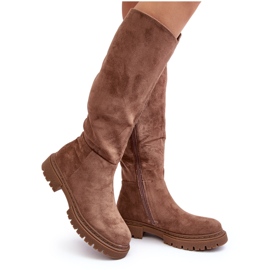 Cizme peste genunchi de damă cu izolare maro de la Heliofa