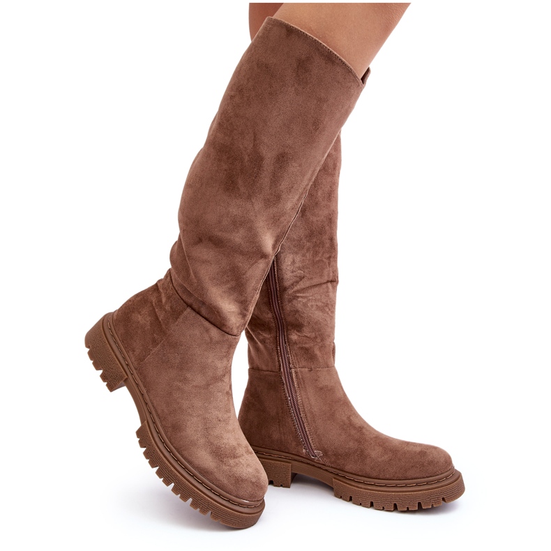 Cizme peste genunchi de damă cu izolare maro de la Heliofa
