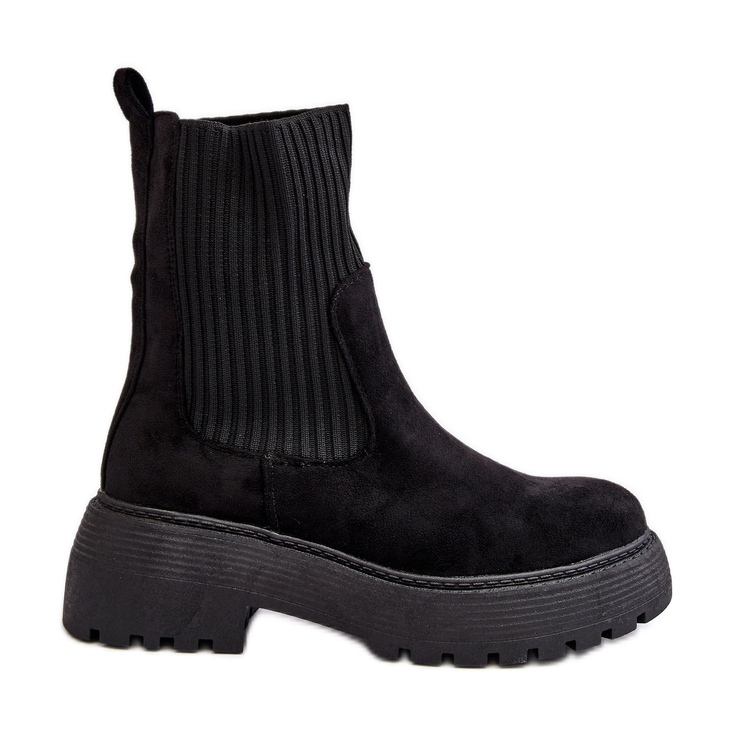 Botine din piele intoarsa cu ciorap pe platforma si toc plat, negru Rewam Botine din piele intoarsa cu ciorap pe platforma si toc plat, negru Rewam