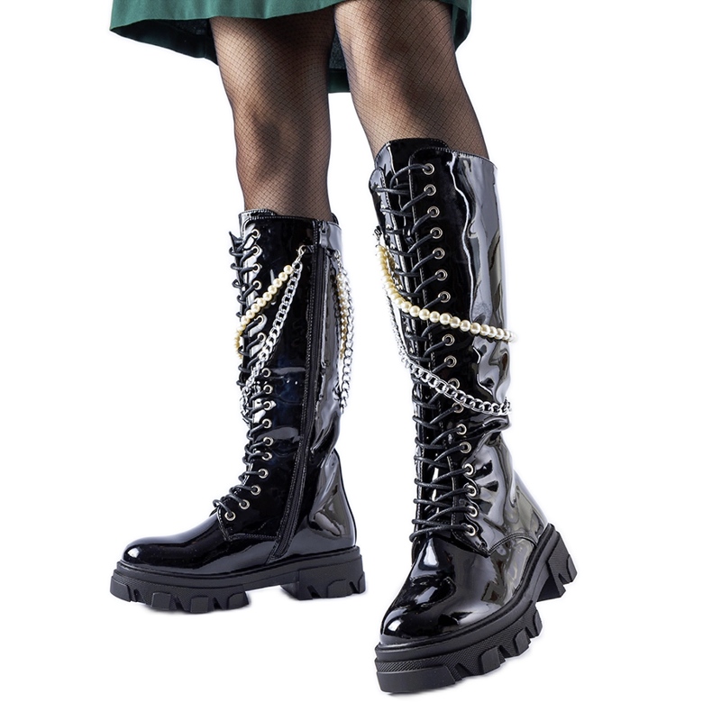 Cizme negre lacuite cu perle Clarksburg negru