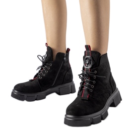 Botine negre decorate cu ornamente Monrency roșii negru
