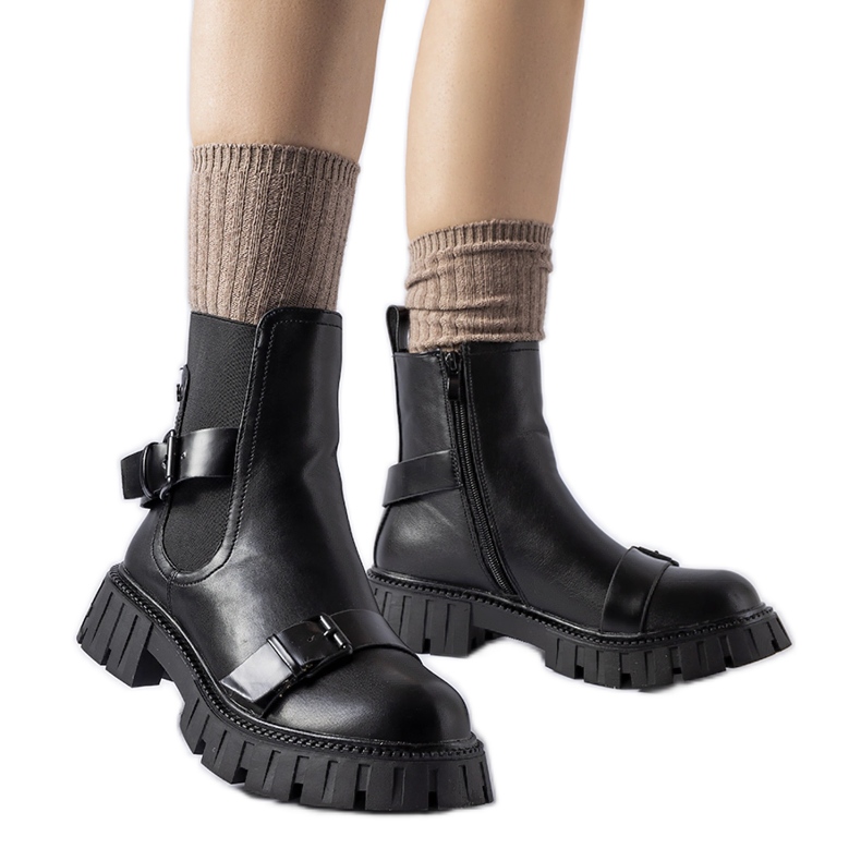 Botine negre cu talpă Fontarine masivă negru