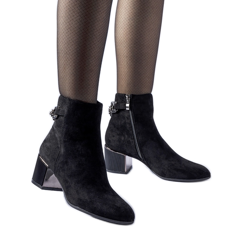 Botine negre cu lant Fenughedu din piele intoarsa ecologica negru