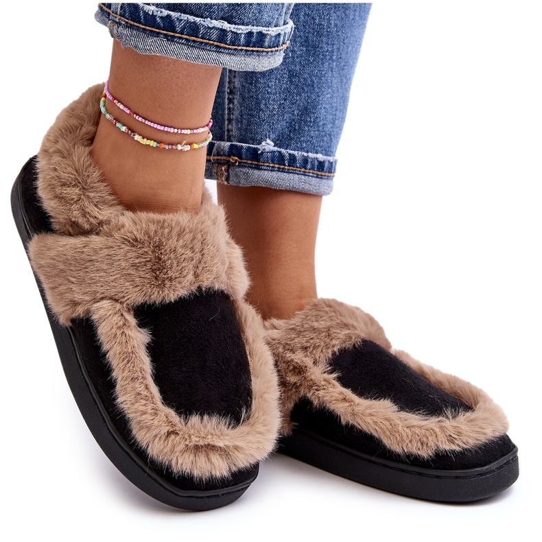 Papuci De Dama Cu Blana Neagra Saily negru