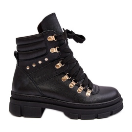 Botine de damă din piele Trappers cu șireturi Zazoo K01 Negru Botine de damă din piele Trappers cu șireturi Zazoo K01 Negru