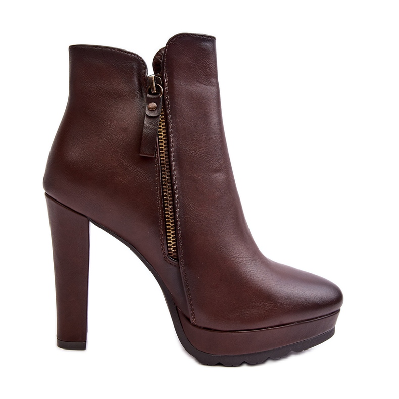 Botine maro Inezma cu toc inalt cu fermoare Botine maro Inezma cu toc inalt cu fermoare